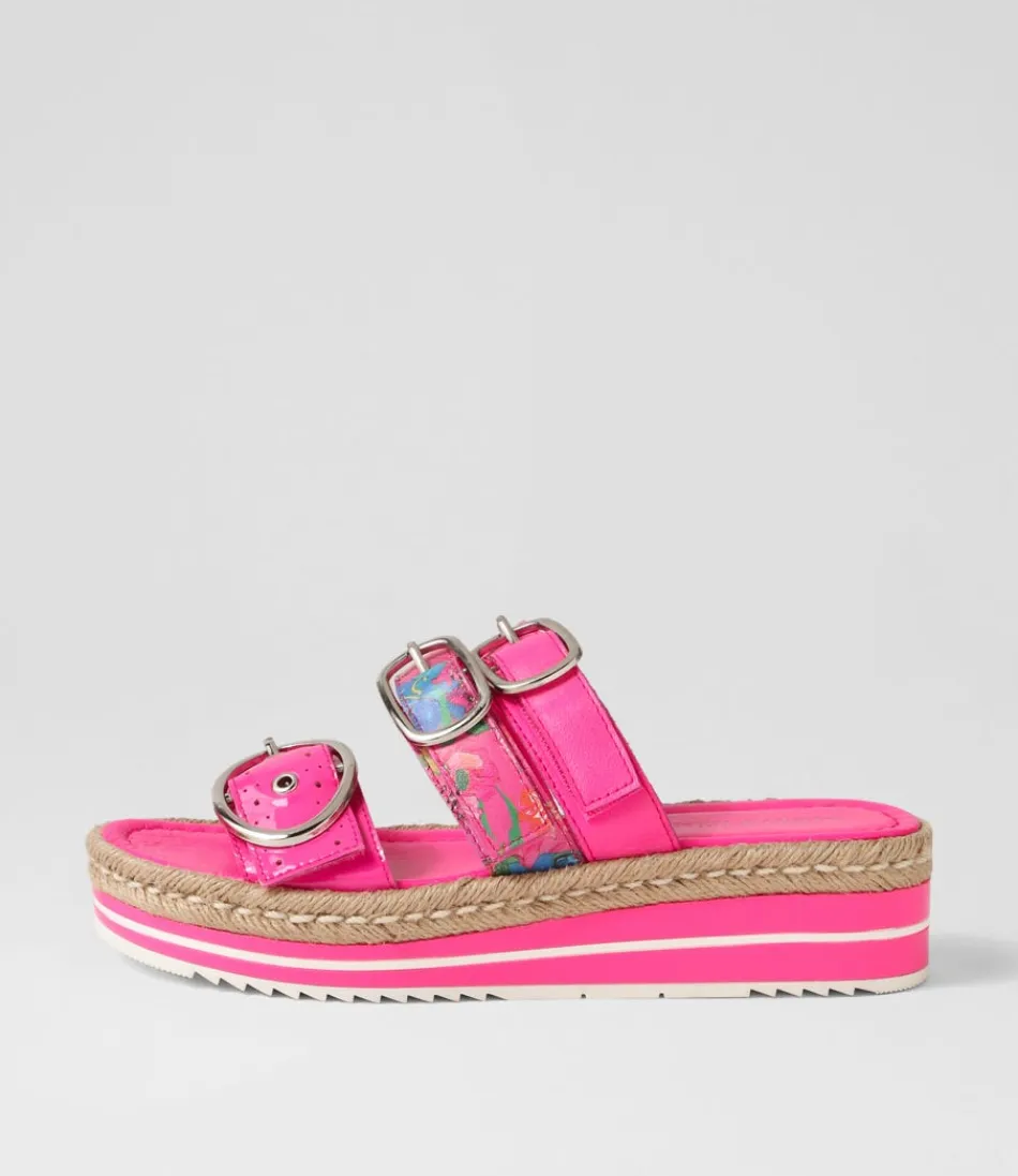 Women DJANGO & JULIETTE Espadrilles<Abbas Hot Pink Patent Multi Slides