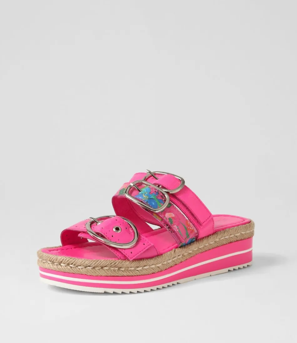 Women DJANGO & JULIETTE Espadrilles<Abbas Hot Pink Patent Multi Slides