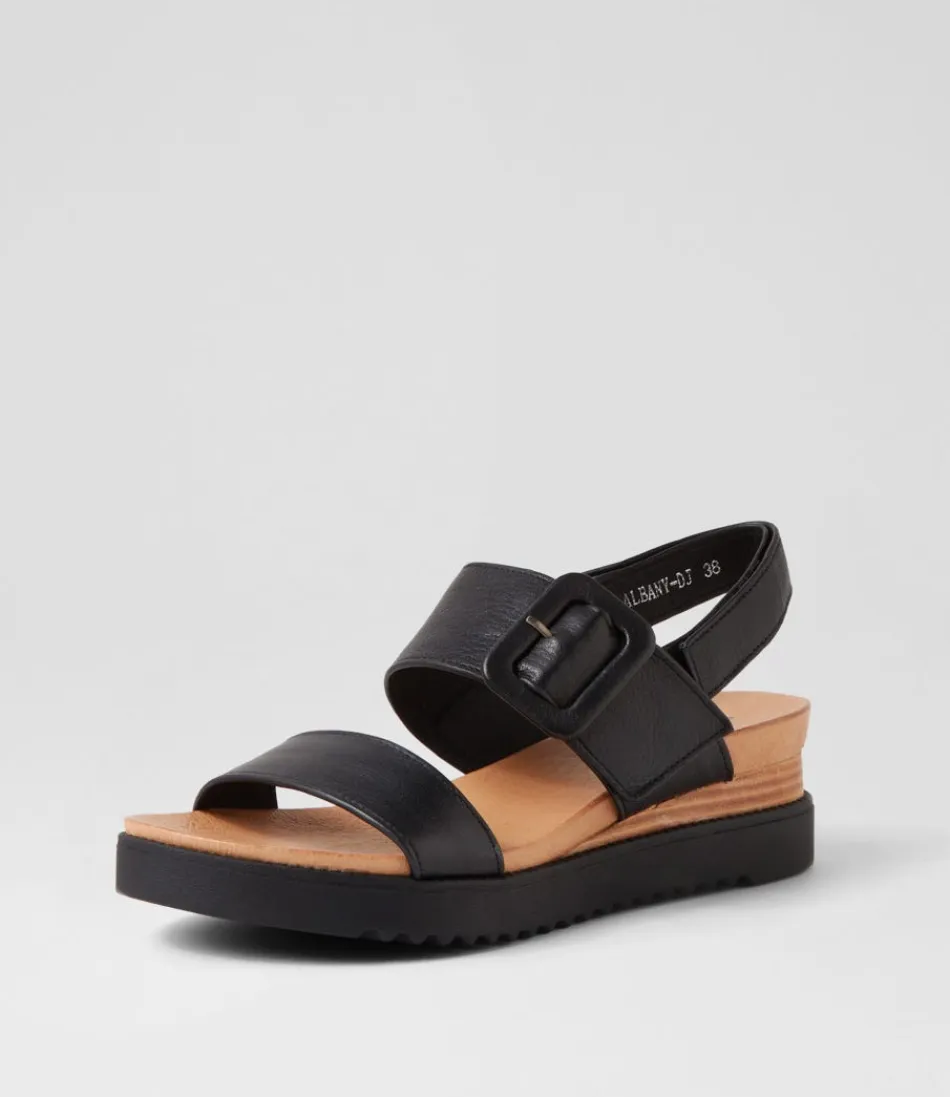 Women DJANGO & JULIETTE Wedges<Albany Black Leather Sandals