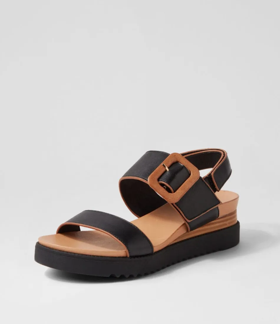 Women DJANGO & JULIETTE Wedges<Albany Black Tan Leather Sandals