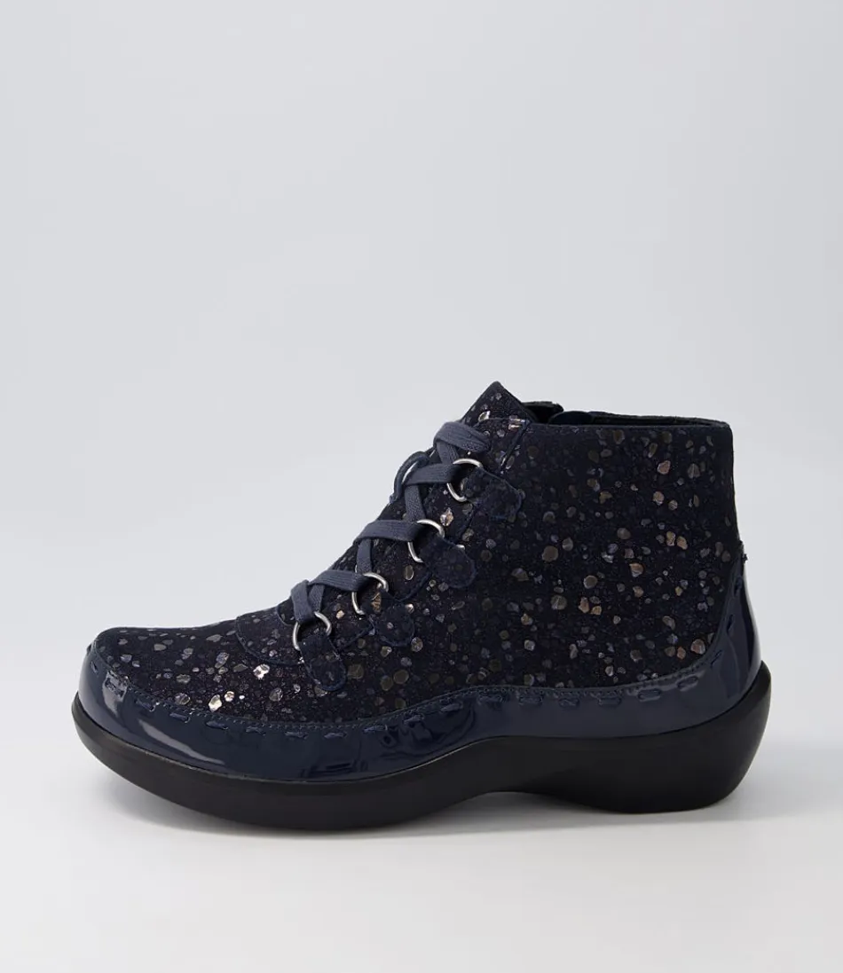 Women ZIERA Boots<Alexia Xw Navy Patent Suede Lace Up Boots