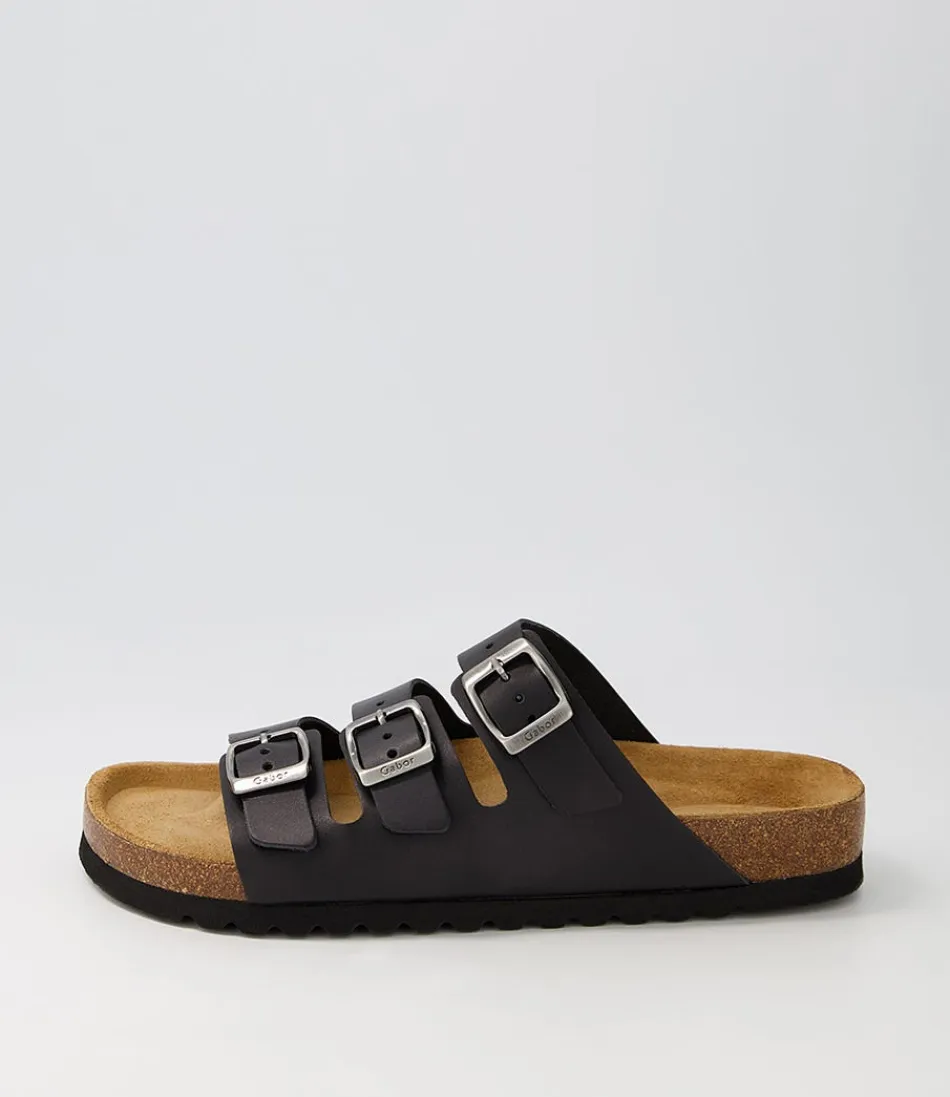 Women GABOR Comfort<Alfy Schwarz Leather Sandals