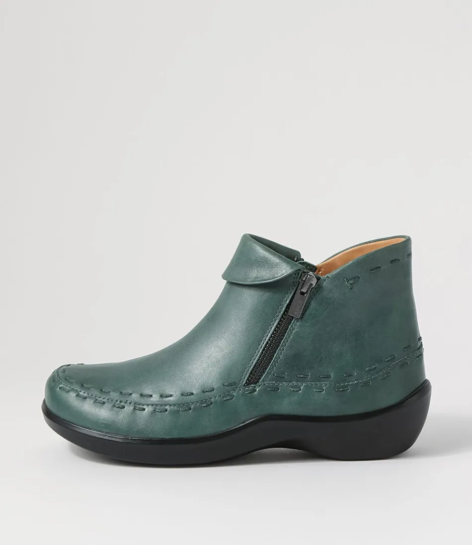 Women ZIERA Boots<Alliee Xw Dark Emerald Leather Ankle Boots