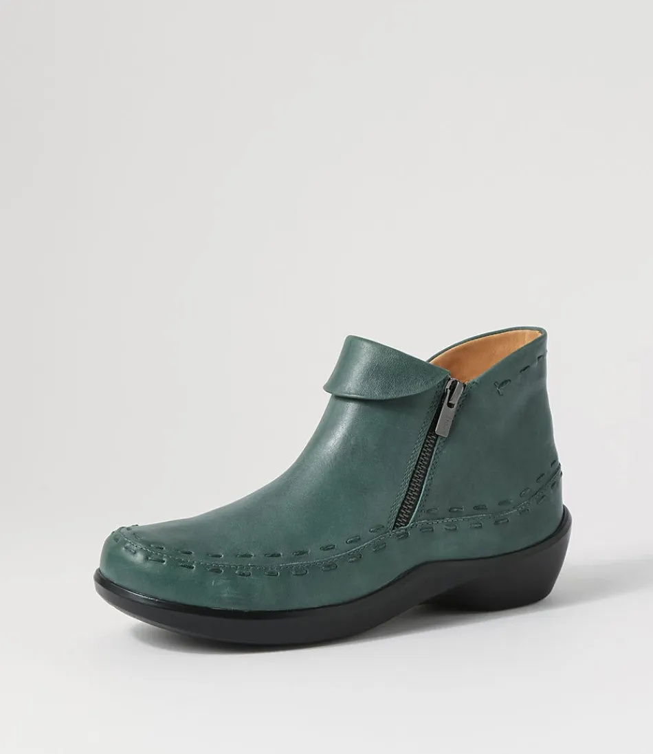 Women ZIERA Boots<Alliee Xw Dark Emerald Leather Ankle Boots