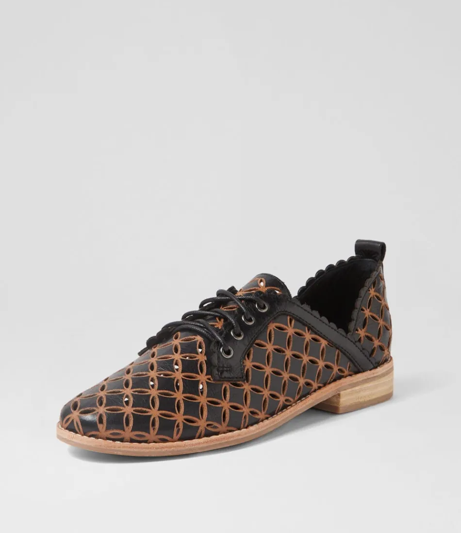 Women DJANGO & JULIETTE Flats<Allosier Black Tan Leather Lace Up Flats