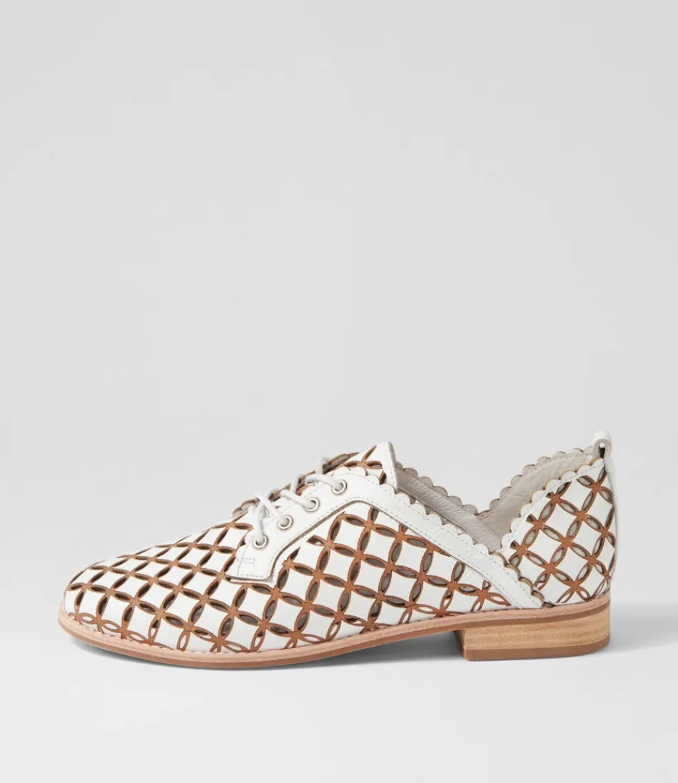 Women DJANGO & JULIETTE Flats<Allosier White Tan Leather Lace Up Flats