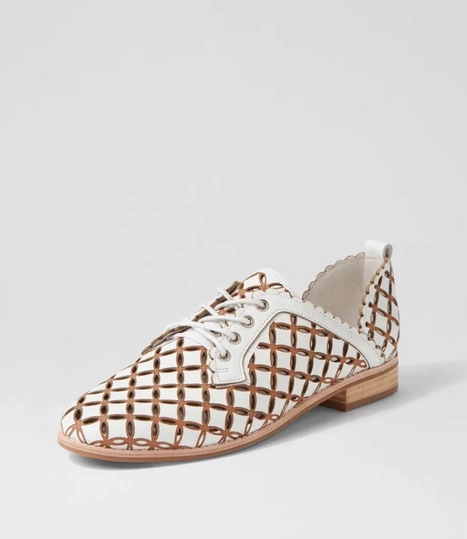 Women DJANGO & JULIETTE Flats<Allosier White Tan Leather Lace Up Flats