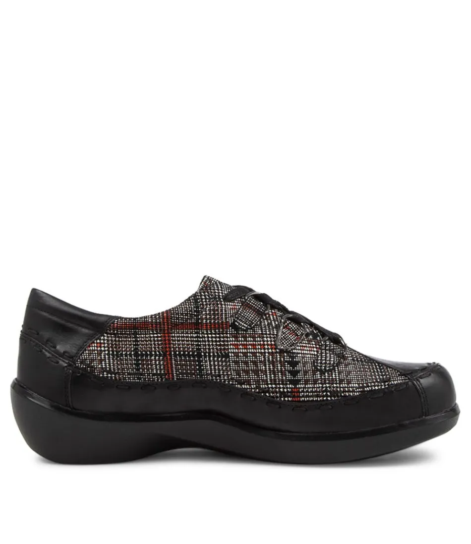 Women ZIERA Comfort<Allsorts W Black Check Leather Lace-Up Shoes