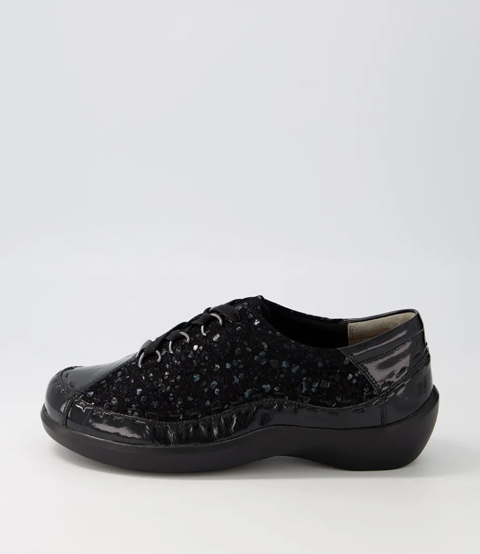 Women ZIERA Comfort<Allsorts Xw Black Sparkle Lace Up Flats