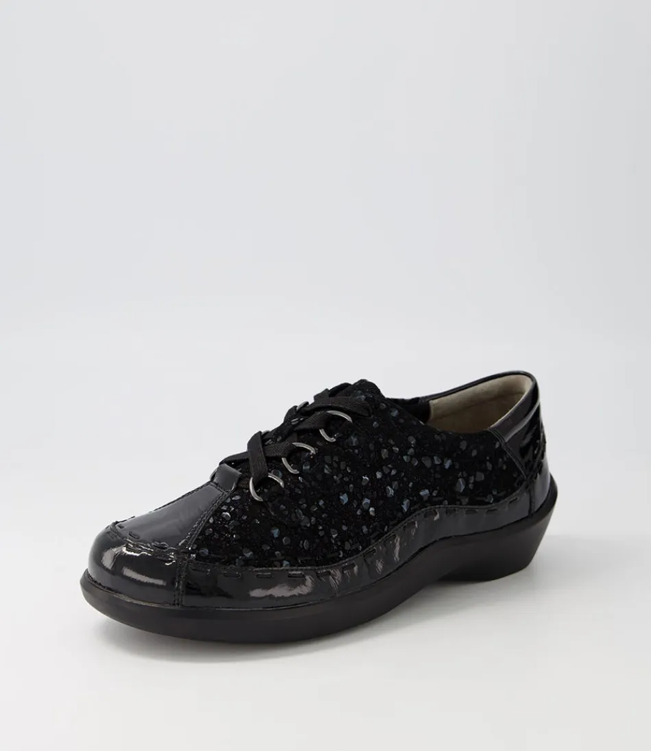Women ZIERA Comfort<Allsorts Xw Black Sparkle Lace Up Flats