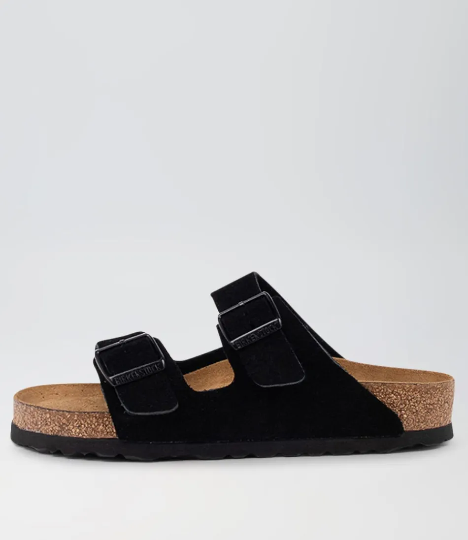 Women BIRKENSTOCK Comfort<Arizona Sfb Black Suede Slides