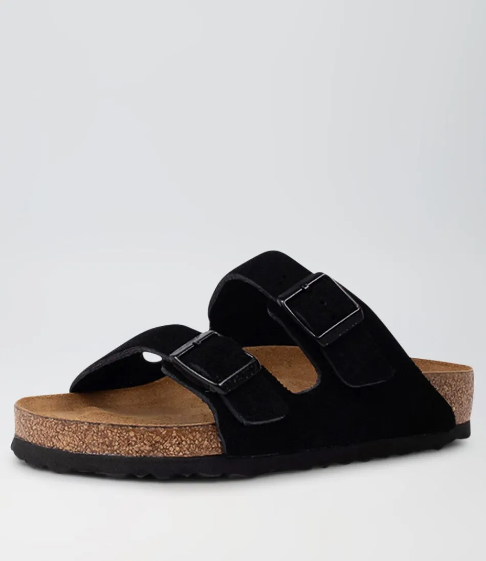 Women BIRKENSTOCK Comfort<Arizona Sfb Black Suede Slides