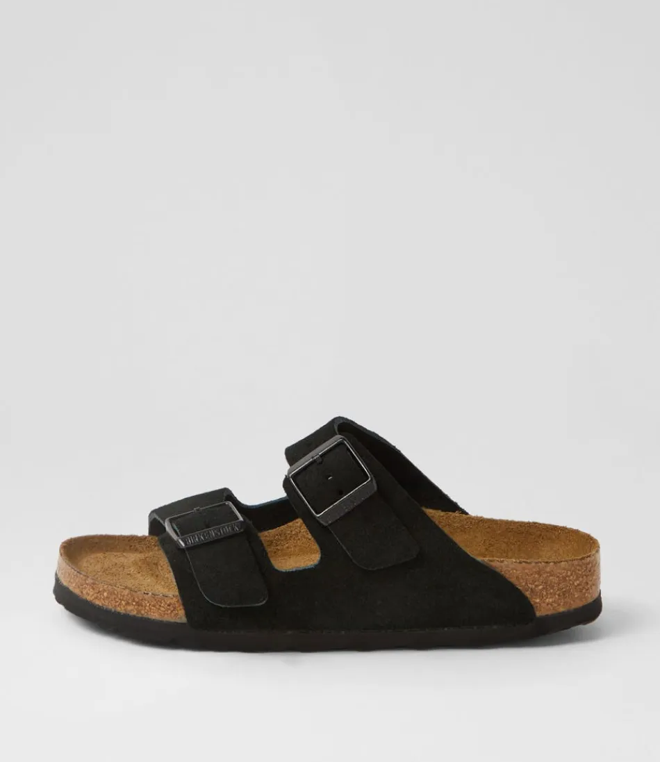 Women BIRKENSTOCK Comfort<Arizona Sfb Su Narrow W Black Suede Slides