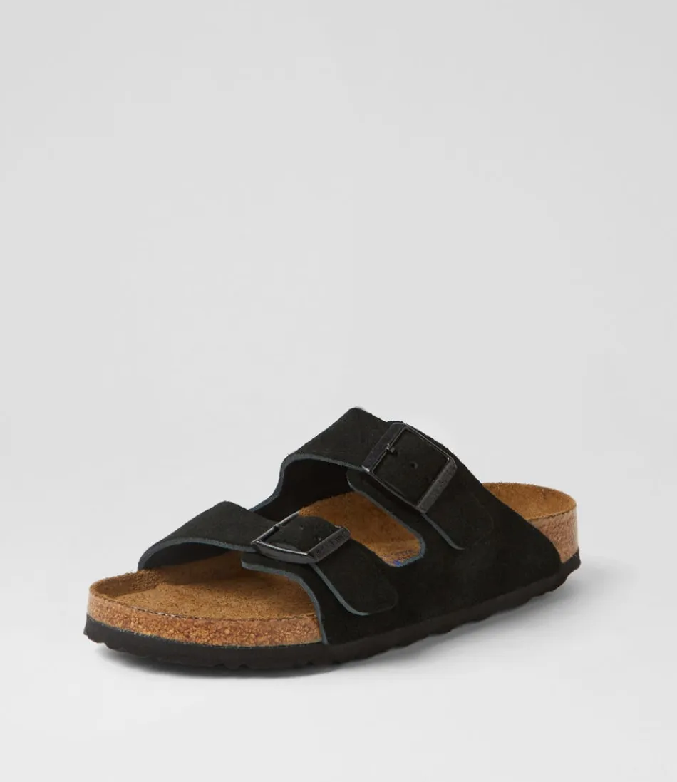 Women BIRKENSTOCK Comfort<Arizona Sfb Su Narrow W Black Suede Slides