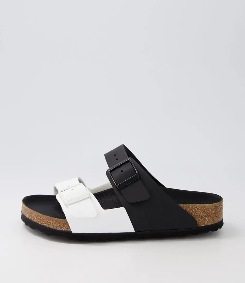 Women BIRKENSTOCK Comfort<Arizona Split Black White Birkoflor Slides