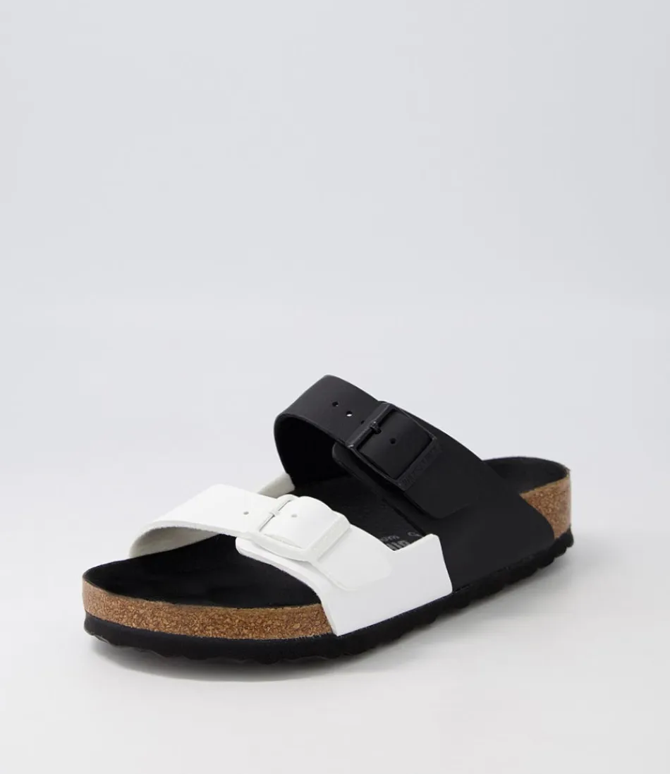 Women BIRKENSTOCK Comfort<Arizona Split Black White Birkoflor Slides