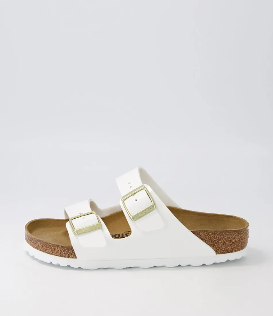 Women BIRKENSTOCK Comfort<Arizona White Birkoflor Patent Slides