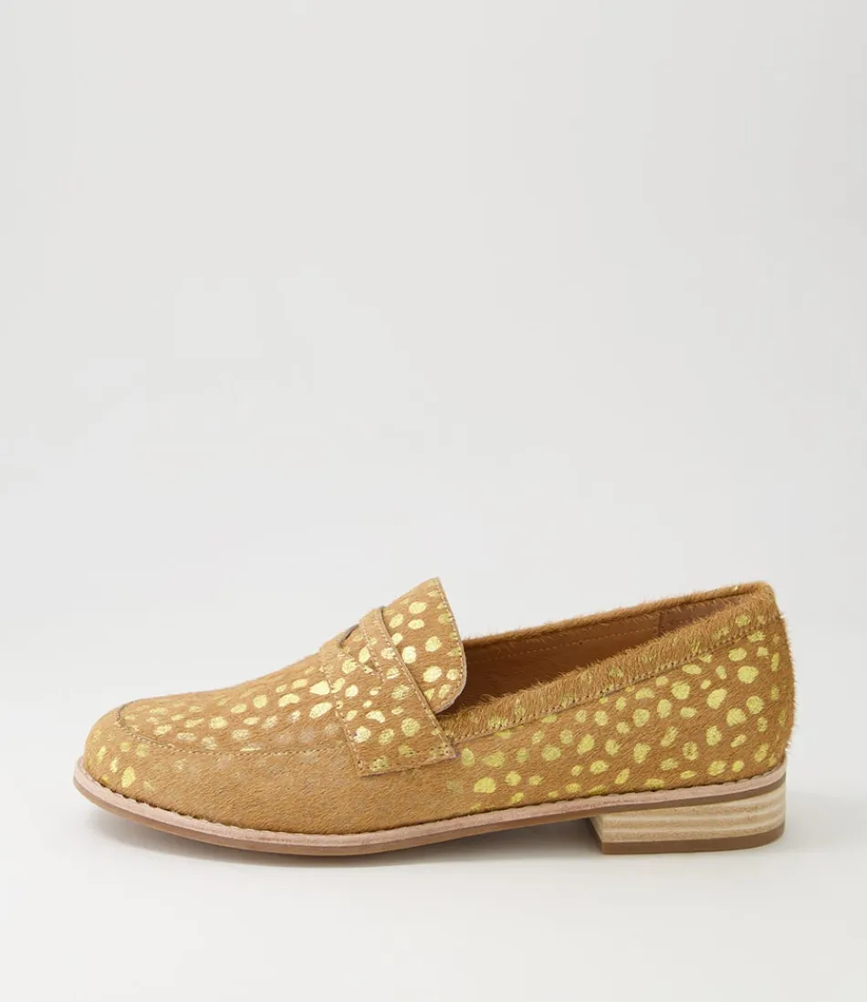 Women DJANGO & JULIETTE Loafers<Avetta Camel Gold Dot Leopard Pony Loafers