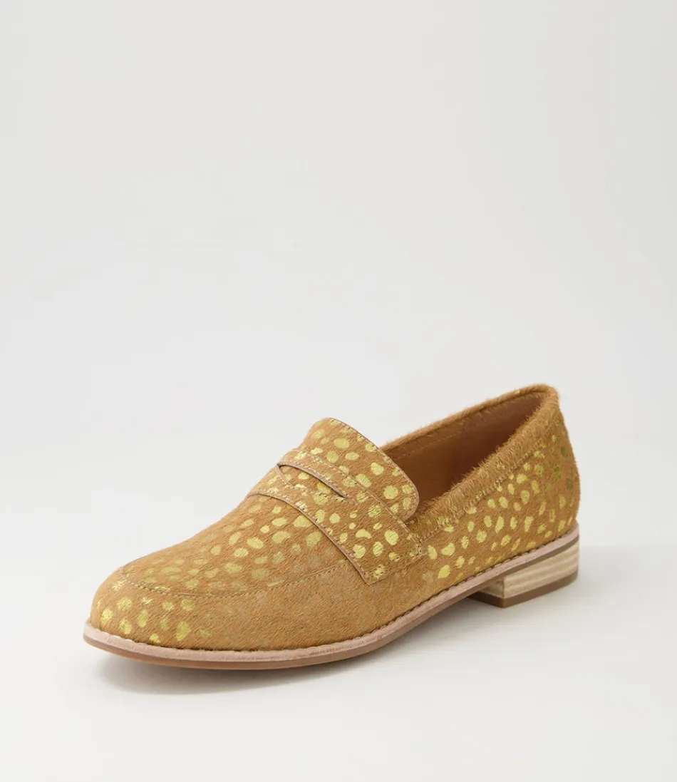 Women DJANGO & JULIETTE Loafers<Avetta Camel Gold Dot Leopard Pony Loafers