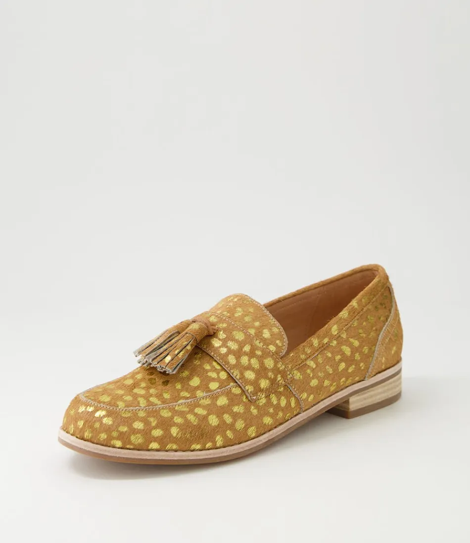 Women DJANGO & JULIETTE Loafers<Aydin Camel Gold Dot Leopard Pony Loafers