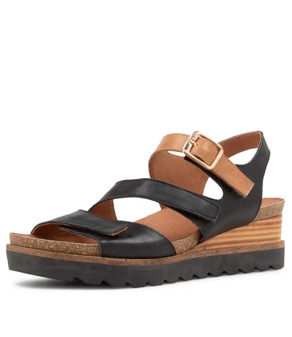 Women DJANGO & JULIETTE Wedges<Babette Black Tan Leather Sandals