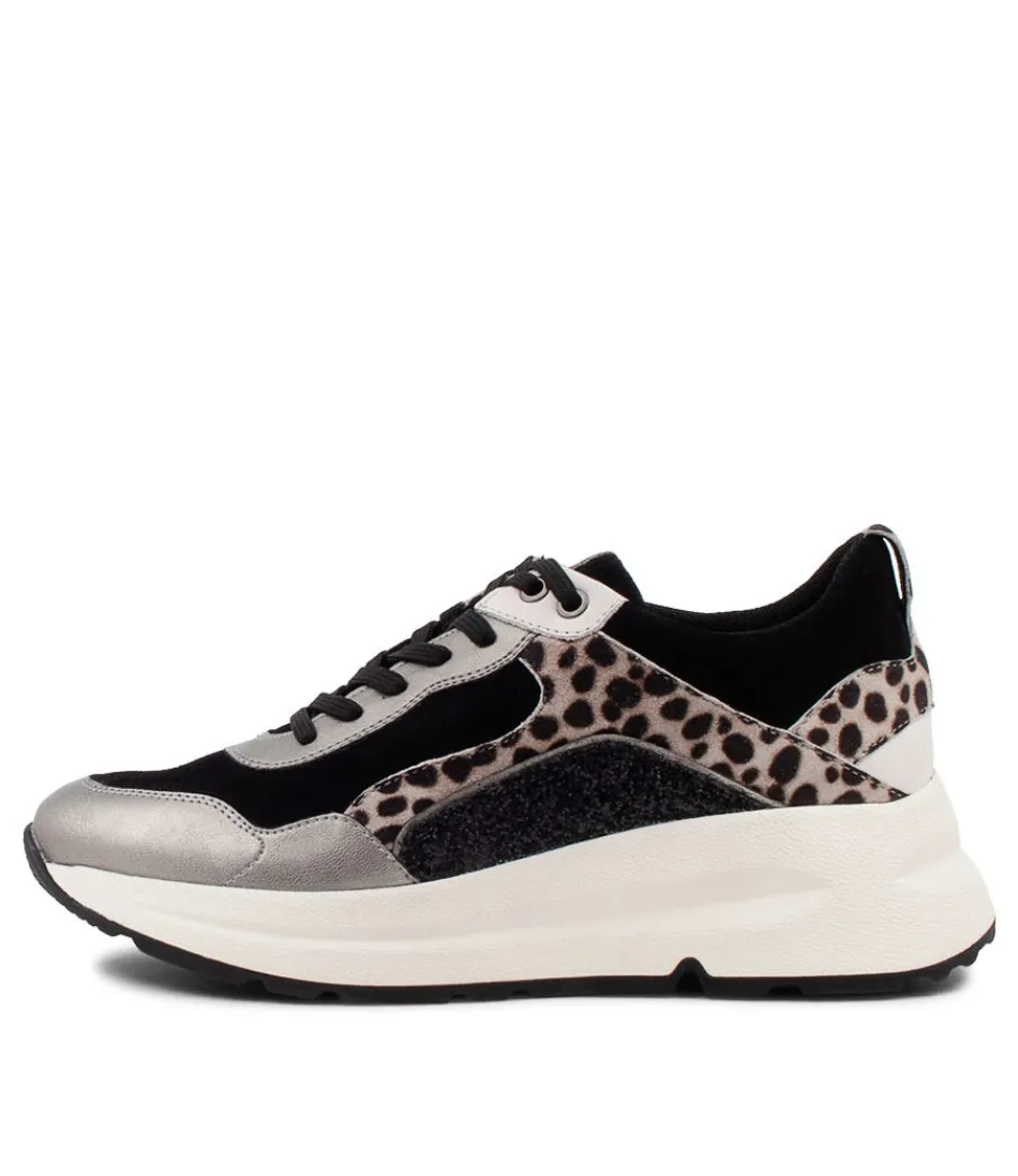 Women GEOX Comfort<Backsie Black Mix Suede Sneakers