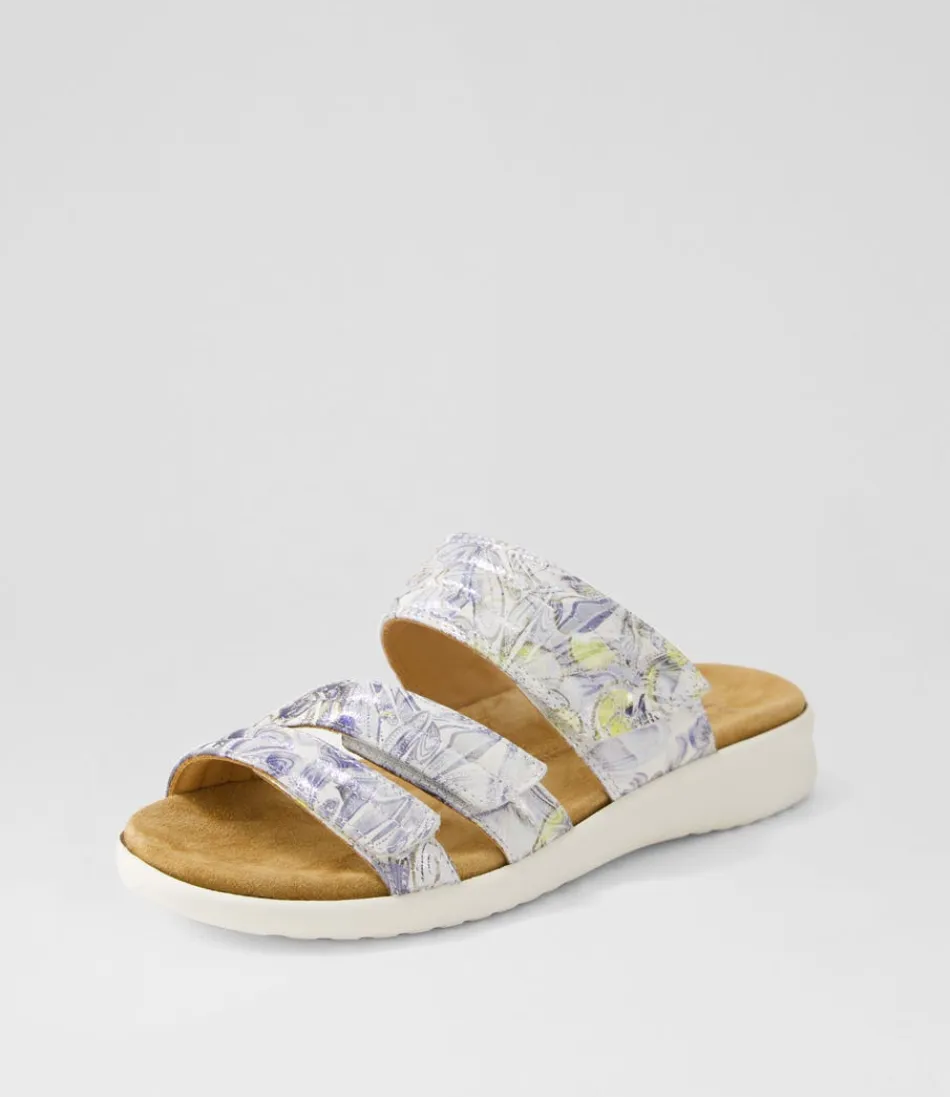 Women ZIERA Wedges<Barbra Xw Navy Silver Floral White Leather Slides