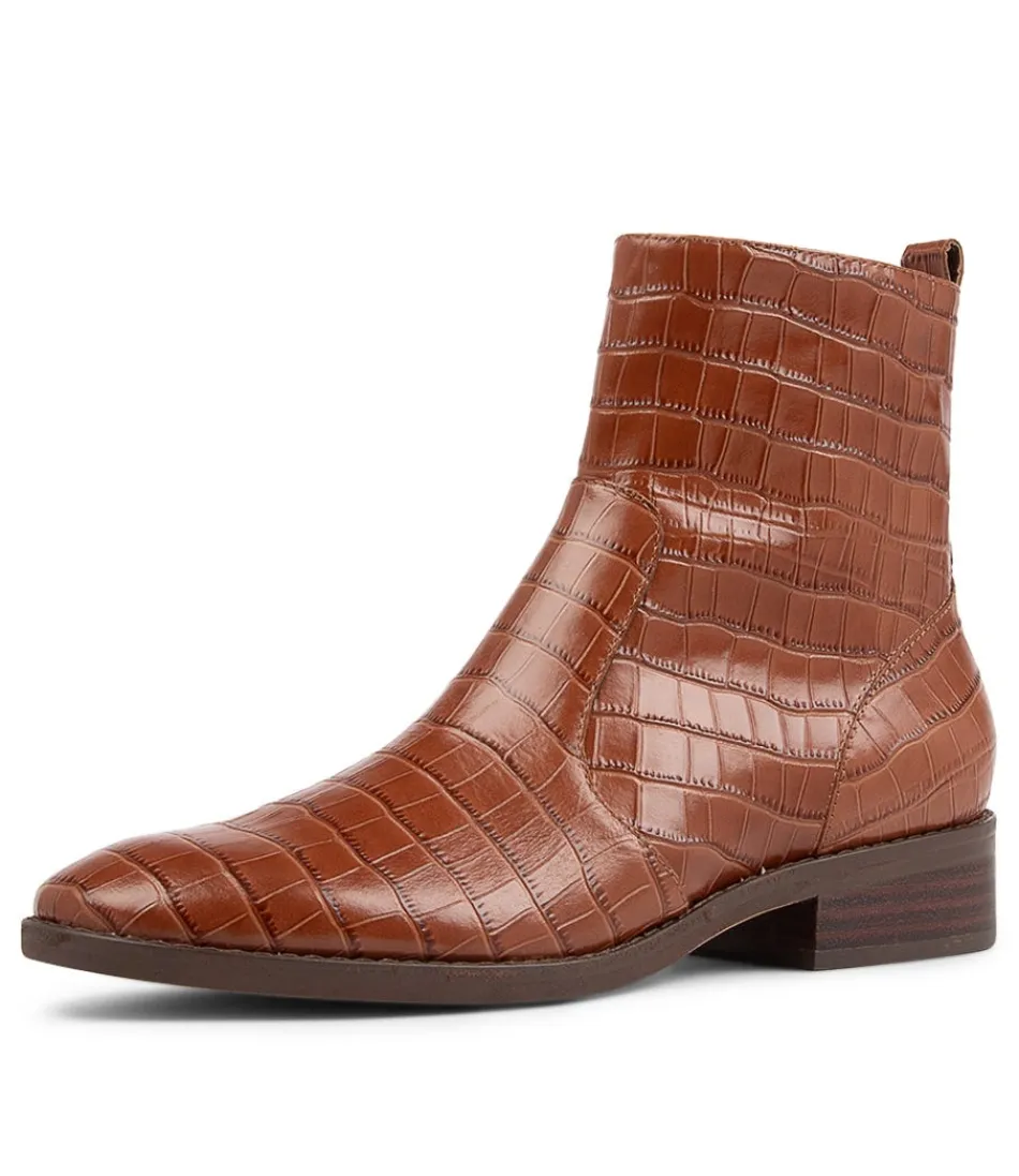 Women DIANA FERRARI Boots<Barnie Cognac Croc Leather Ankle Boots