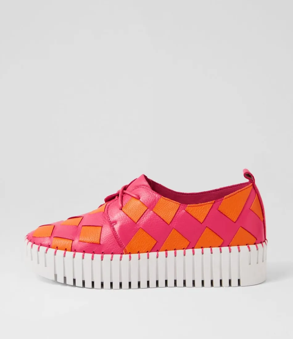 Women DJANGO & JULIETTE Sneakers<Baxta Fuchsia Bright Orange Leather Sneakers