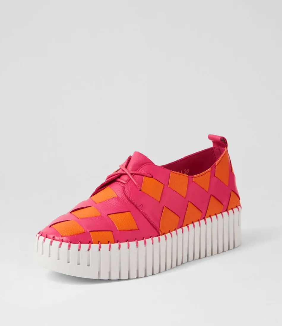 Women DJANGO & JULIETTE Sneakers<Baxta Fuchsia Bright Orange Leather Sneakers