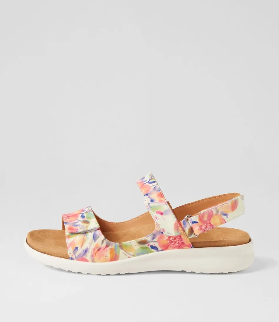 Women ZIERA Wedges<Benji Xw Orange Floral White Leather Sandals