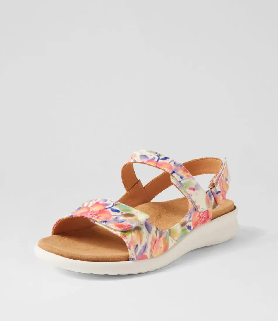 Women ZIERA Wedges<Benji Xw Orange Floral White Leather Sandals