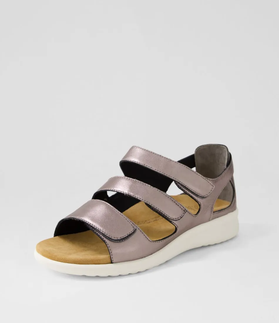 Women ZIERA Flats<Bexleys Xw Pewter White Leather Sandals