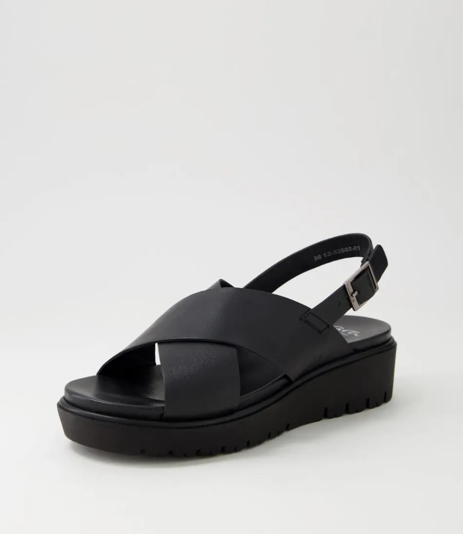 Women ARA Comfort<Bilbao 02 Black Leather Sandals