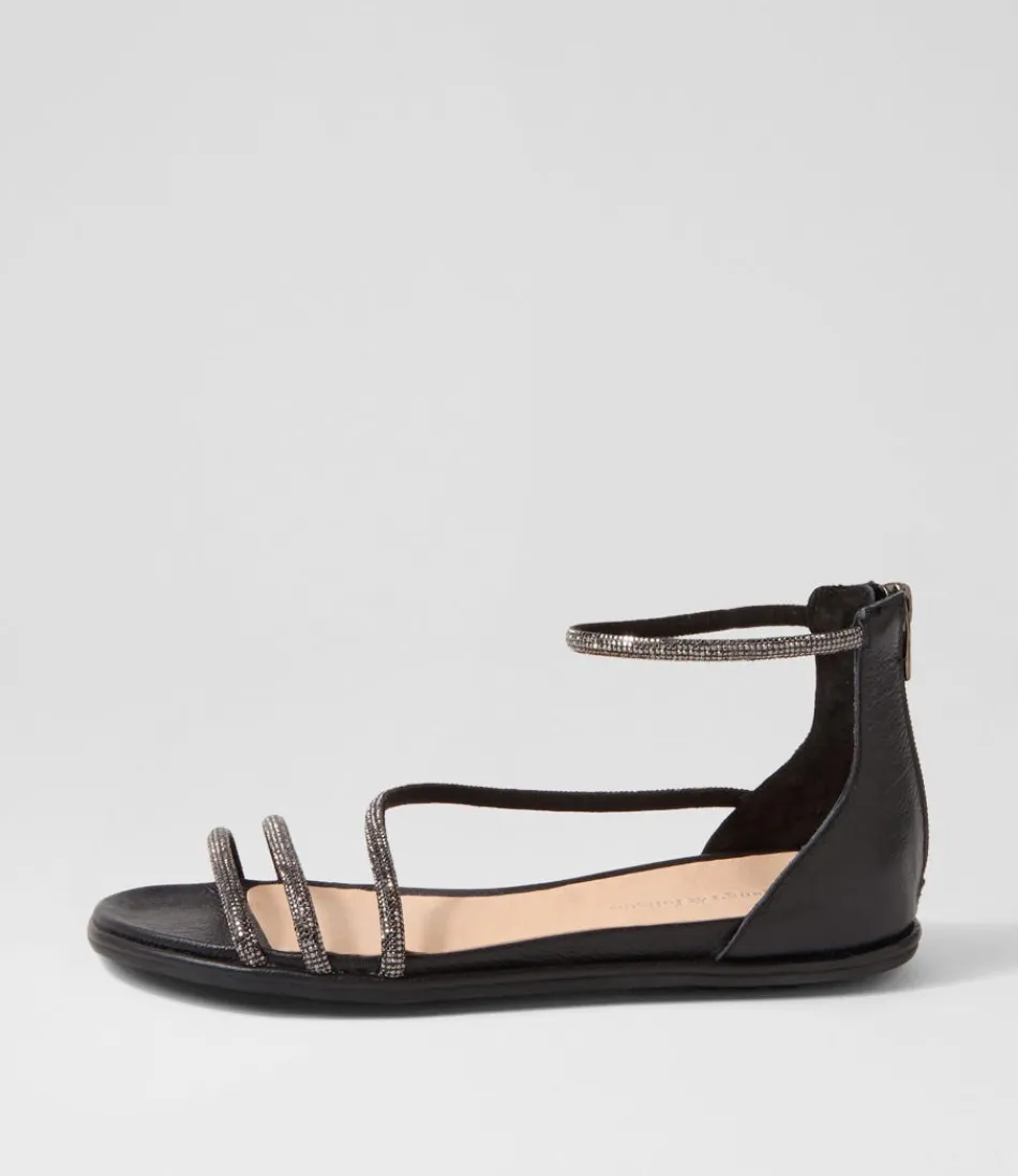 Women DJANGO & JULIETTE Flats<Bonn Black Jewel Fabric Leather Sandals