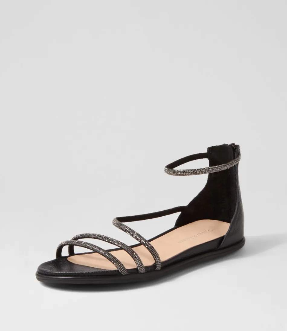 Women DJANGO & JULIETTE Flats<Bonn Black Jewel Fabric Leather Sandals