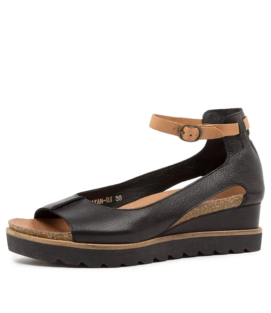 Women DJANGO & JULIETTE Wedges<Brayan Black-Dk Tan Lea