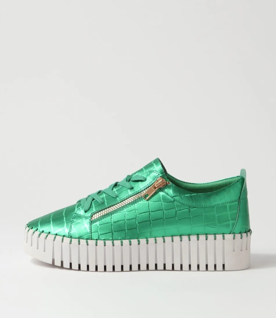 Women DJANGO & JULIETTE Sneakers<Bump Emerald White Croc Leather Sneakers