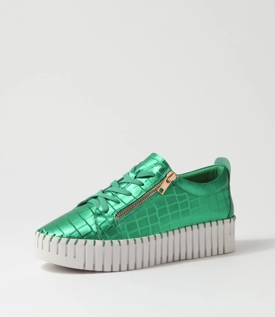 Women DJANGO & JULIETTE Sneakers<Bump Emerald White Croc Leather Sneakers