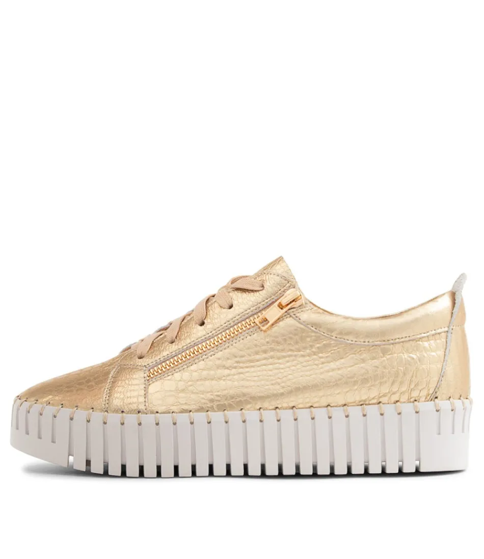 Women DJANGO & JULIETTE Sneakers<Bump Gold Croco Leather Sneakers Ws