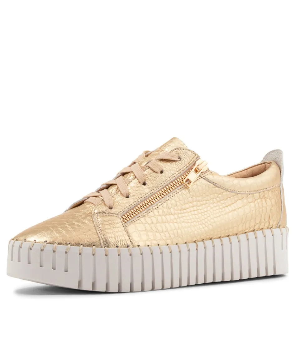 Women DJANGO & JULIETTE Sneakers<Bump Gold Croco Leather Sneakers Ws