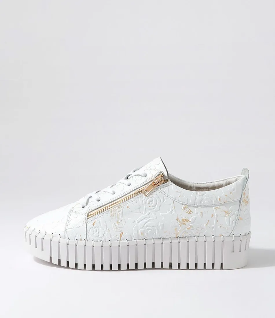 Women DJANGO & JULIETTE Sneakers<Bump White Gold Flower Leather Sneakers