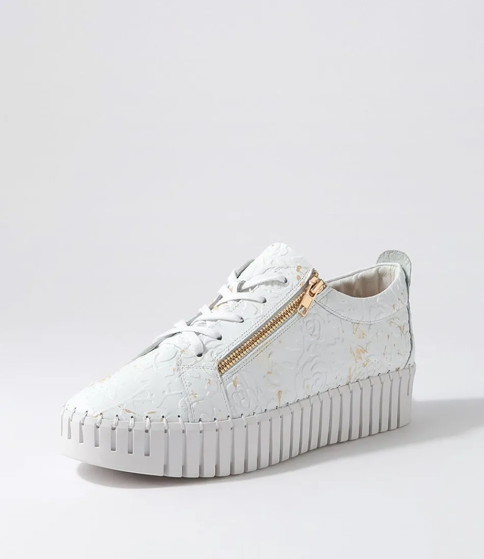 Women DJANGO & JULIETTE Sneakers<Bump White Gold Flower Leather Sneakers