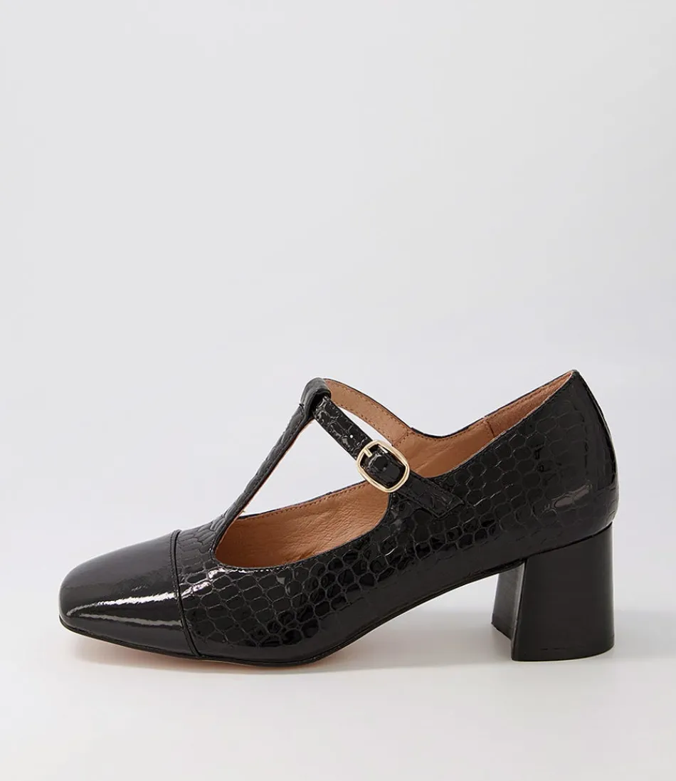 Women DIANA FERRARI Heels<Cadee Black Croc Patent Leather Heels