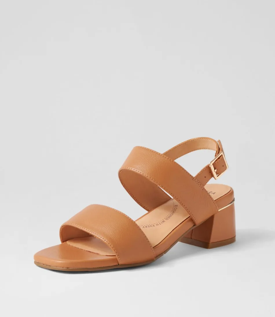 Women ZIERA Heels<Caitlan W Tan Leather Sandals