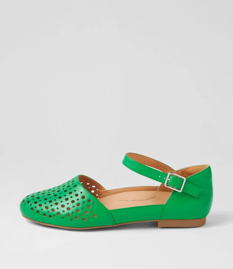 Women ZIERA Comfort<Carrole Xf Bright Emerald Leather Flat Shoes