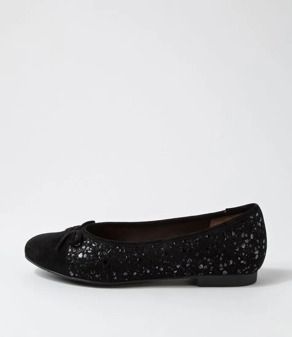 Women ZIERA Comfort<Chelsea Xf Black Sparkle Suede Ballet Flats