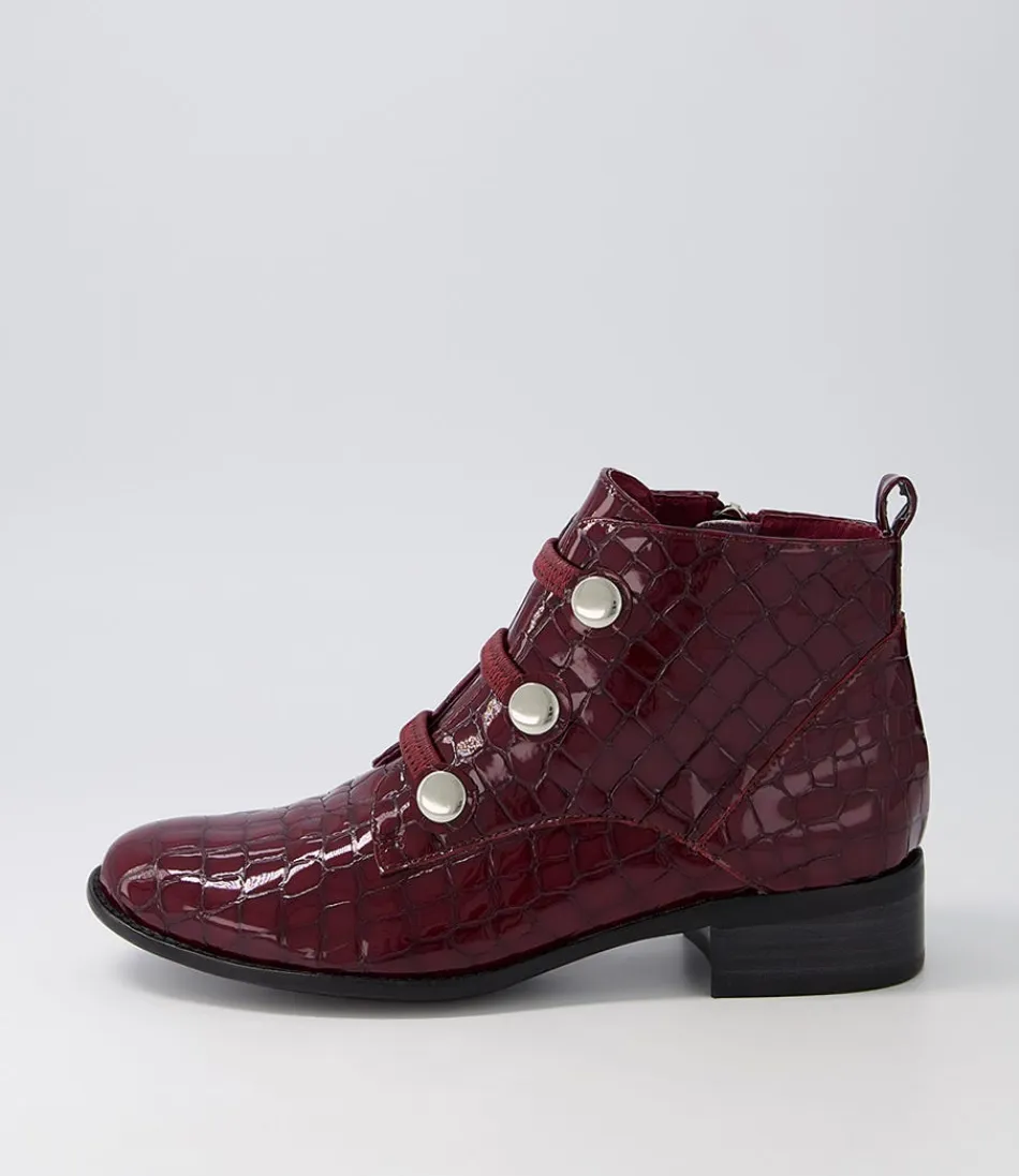 Women DJANGO & JULIETTE Boots<Clemens Claret Patent Croc Ankle Boots