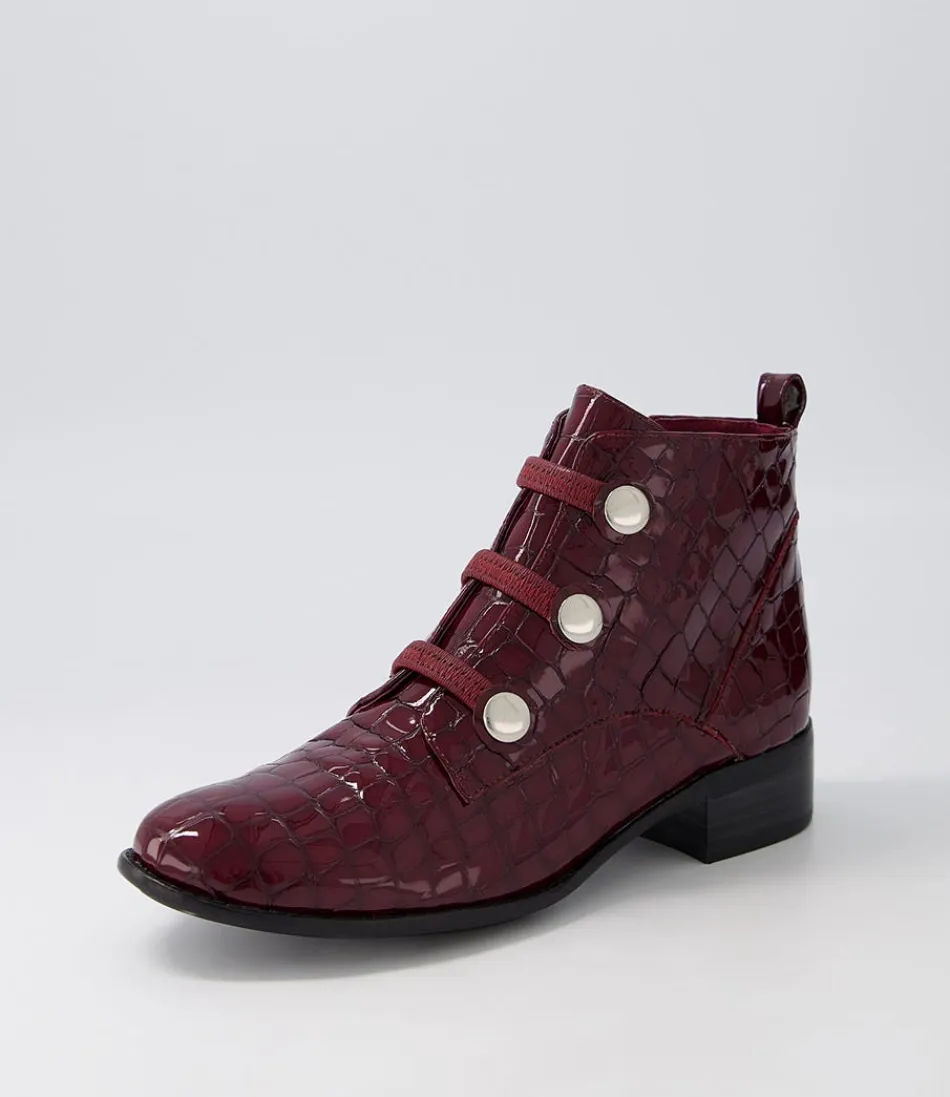 Women DJANGO & JULIETTE Boots<Clemens Claret Patent Croc Ankle Boots