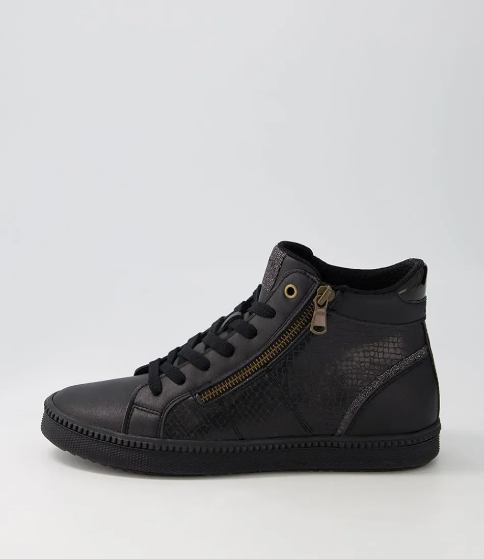 Women GEOX Comfort<D Blomiee B Black Leather Sneakers